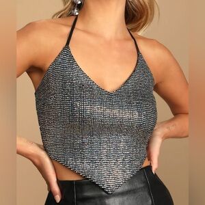 Lulus New York Nights Black Sequin Halter Handkerchief Top